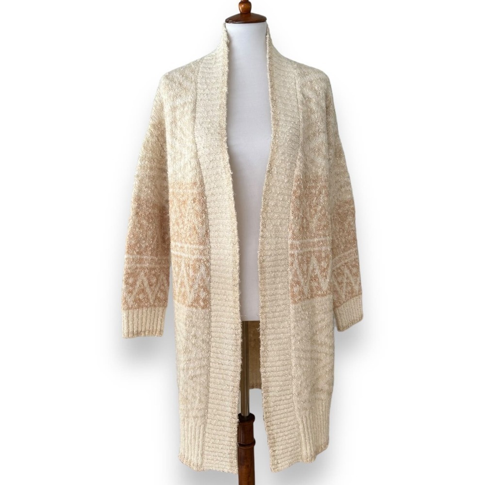 Joie Cream and Tan Southwestern Pattern Duster Open Cardigan Sweater Size Medium
